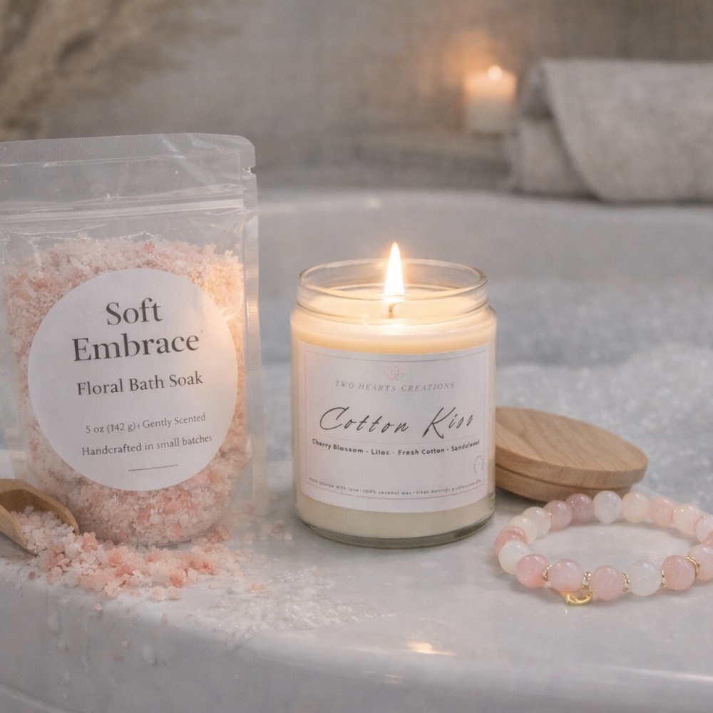 Small Cherry Blossom Bath Soak 5 oz Soft Embrace Fresh Cotton Spa Gift Relaxing - Picture 3 of 5